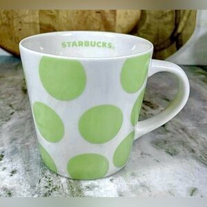 VTG 2005 Starbucks Green Polka Dots Spots 14 oz Coffee Mug Cup Winter Collection